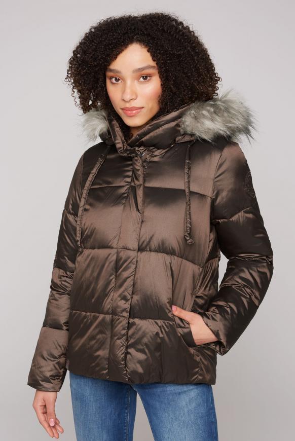 Steppjacke mit Kapuze und Kunstfellkragen
