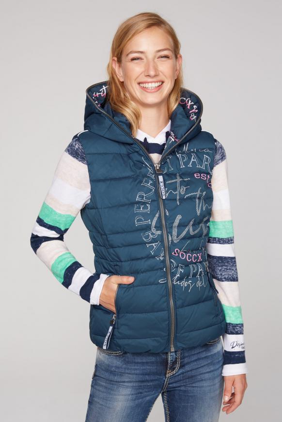Steppweste mit Kapuze und Label Prints