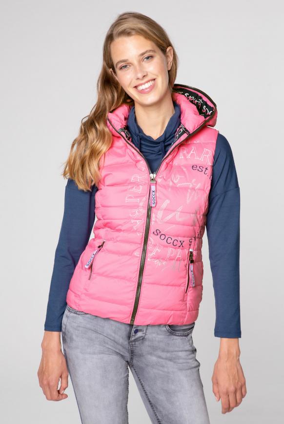 Steppweste mit Kapuze und Label Prints