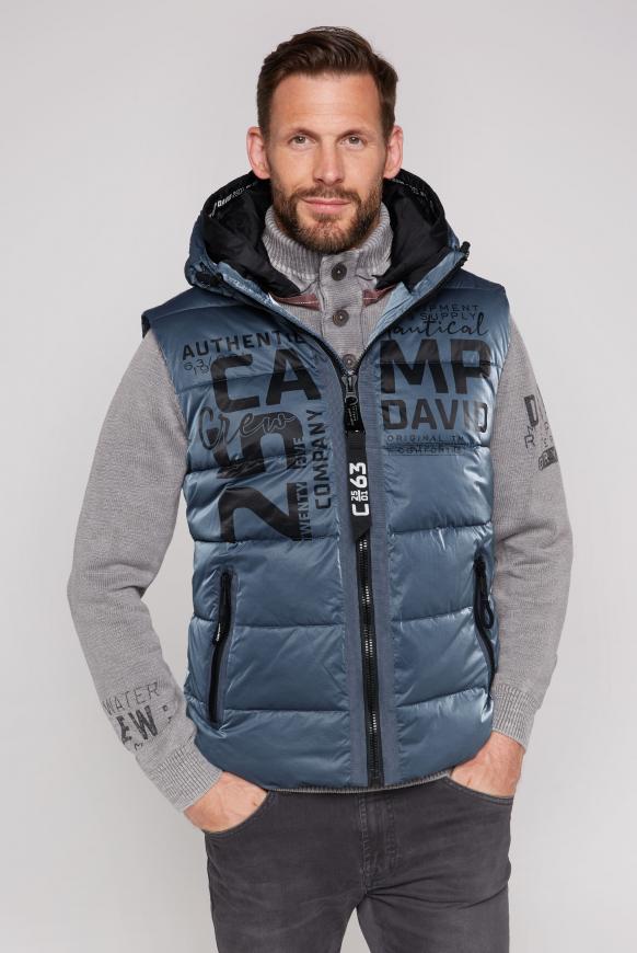 Steppweste mit Kapuze und Label Prints