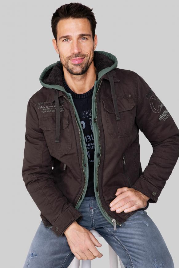 Stone Washed Jacke mit Kontrastkapuze