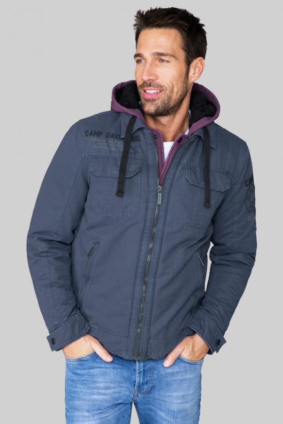 Stone Washed Jacke mit Kontrastkapuze