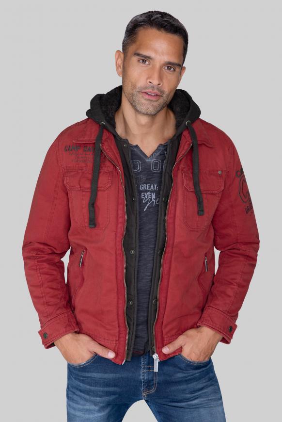 Stone Washed Jacke mit Kontrastkapuze