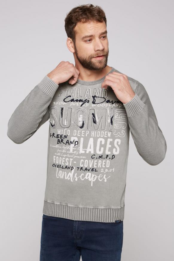 Stone Washed Pullover im Materialmix polo grey