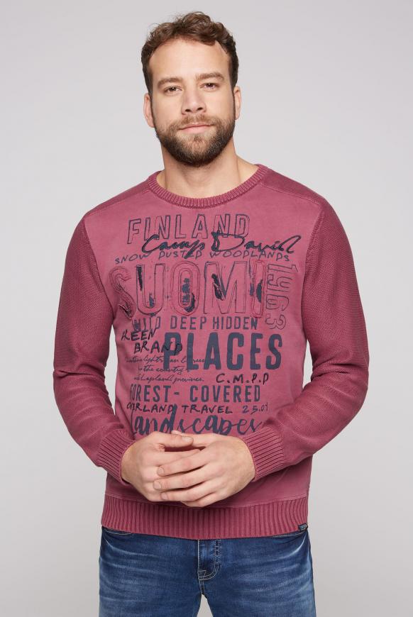 Stone Washed Pullover im Materialmix dark red
