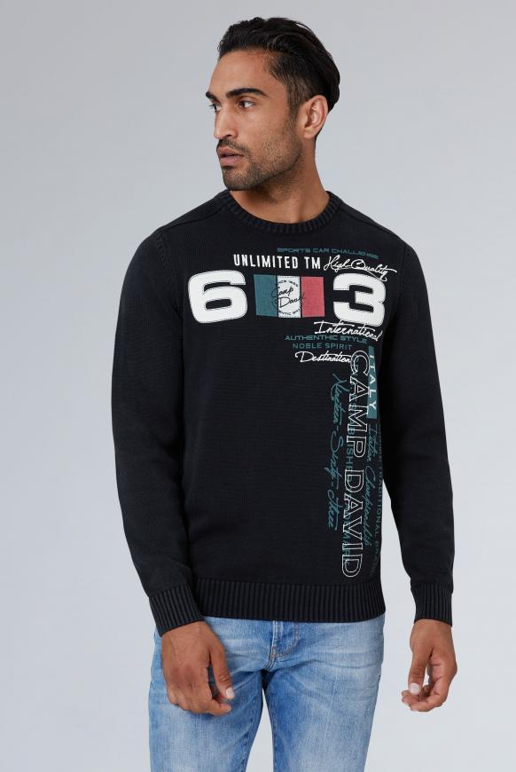 Stone Washed Pullover mit Label Print