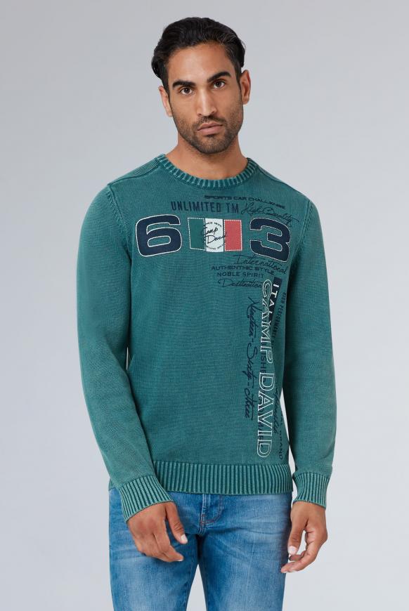Stone Washed Pullover mit Label Print