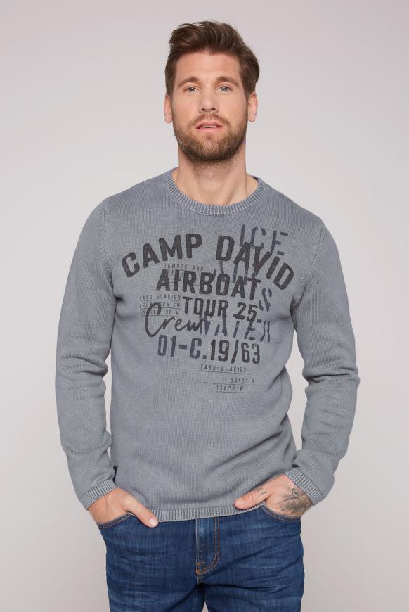 Stone Washed Pullover mit Label Prints dark stone