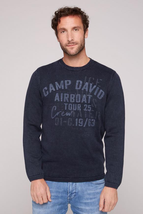 Stone Washed Pullover mit Label Prints deep sea