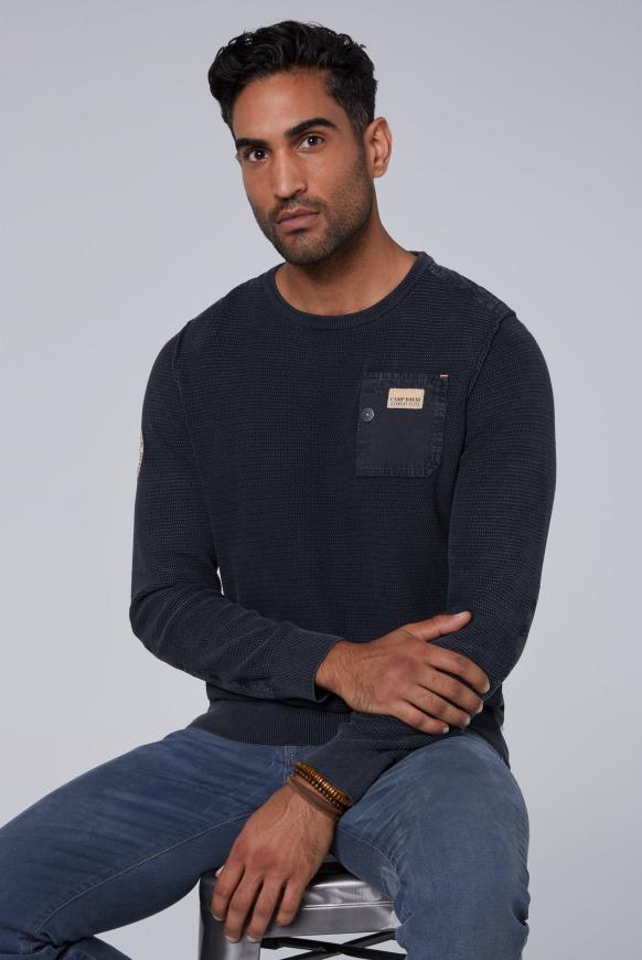 Stone Washed Pullover mit Twill-Besätzen