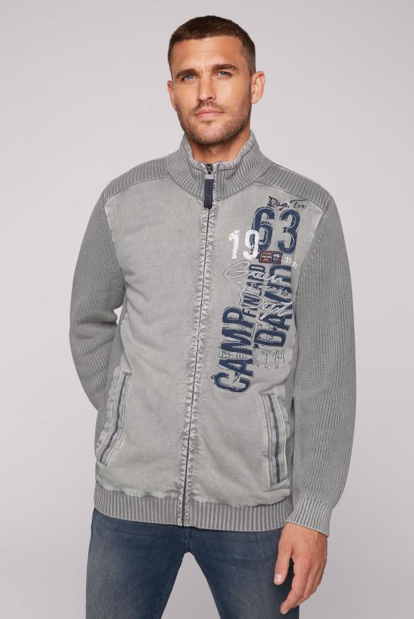 Stone Washed Strickjacke im Materialmix polo grey