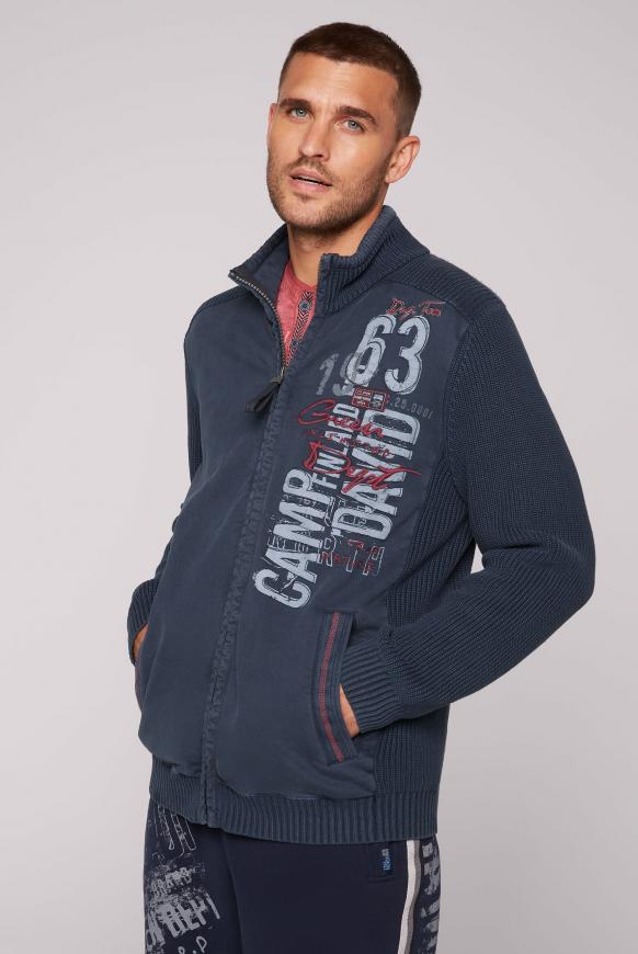 Stone Washed Strickjacke im Materialmix blue navy
