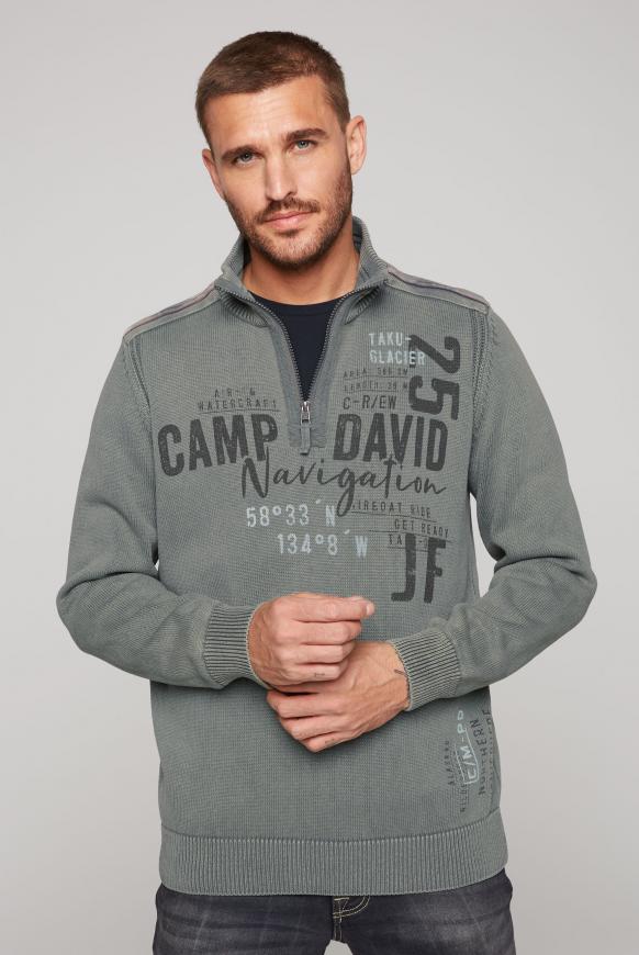 Stone Washed Troyer-Pullover mit Tapes medium khaki
