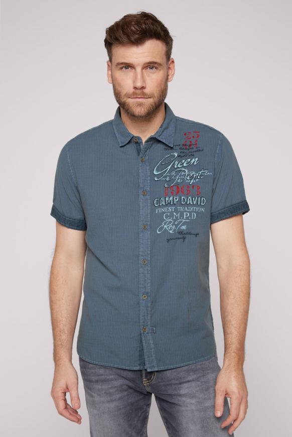 Streifenhemd mit Label Print und Stickereien