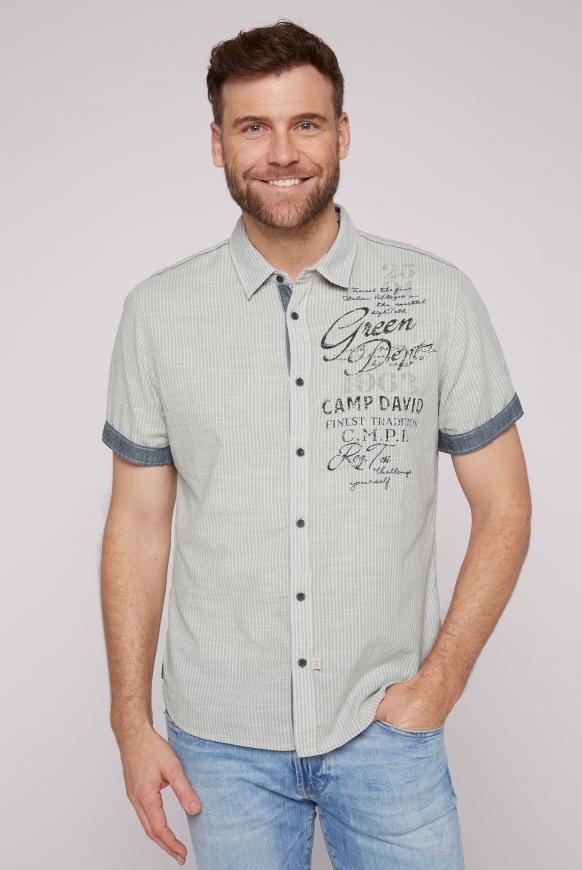 Streifenhemd mit Label Print und Stickereien