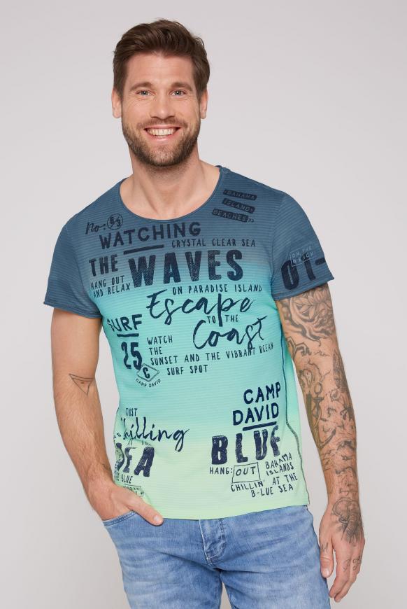 Streifenshirt Dip Dye mit Label Prints surf grey