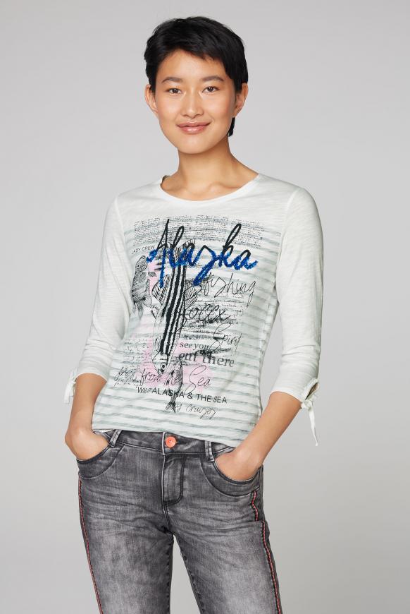 Streifenshirt mit 3/4-Arm und Print