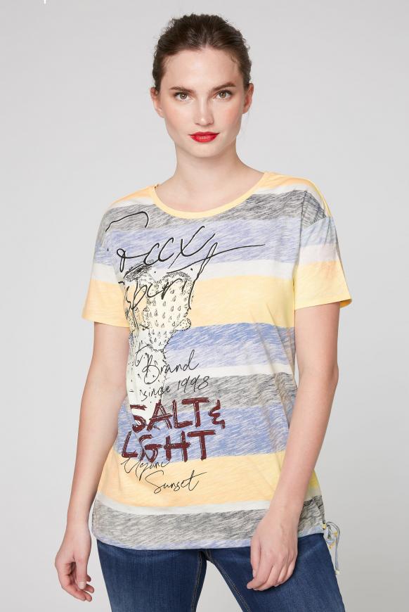 Streifenshirt mit Artwork und Zugband im Saum