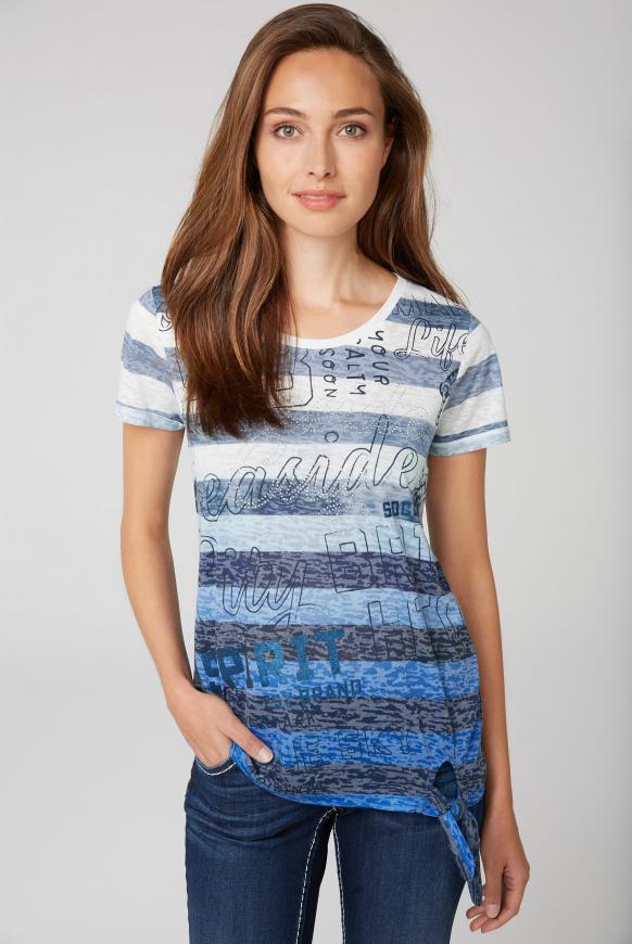 Streifenshirt mit Ausbrennern und Knotensaum