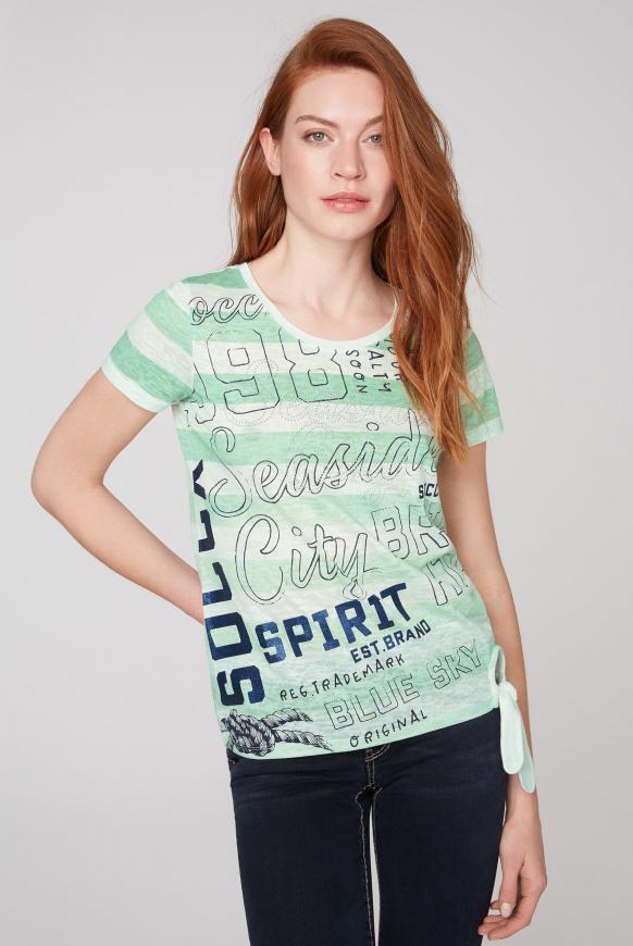 Streifenshirt mit Ausbrennern und Knotensaum