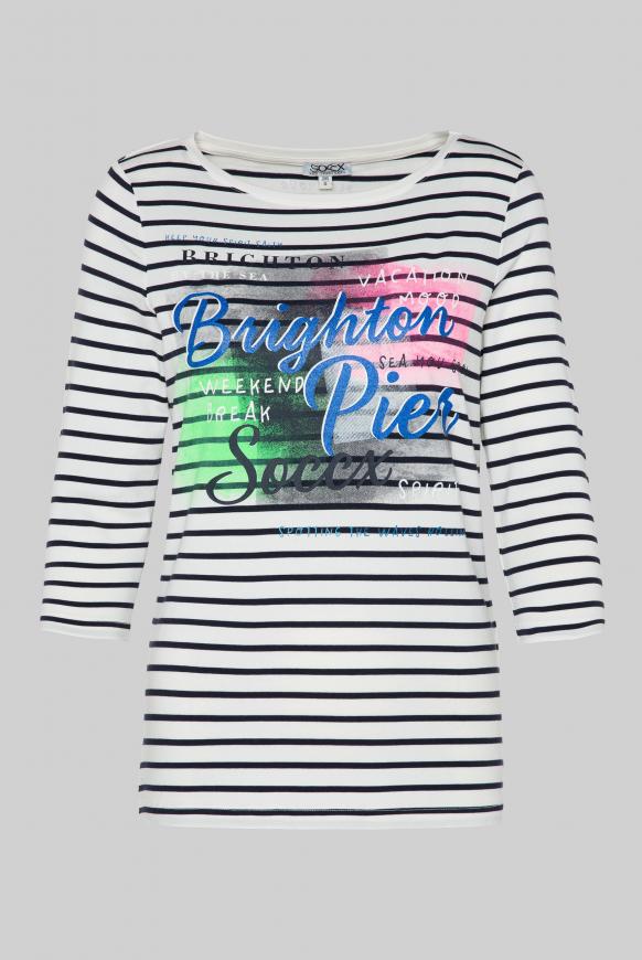 Streifenshirt mit Glitter Print und 3/4-Ärmeln
