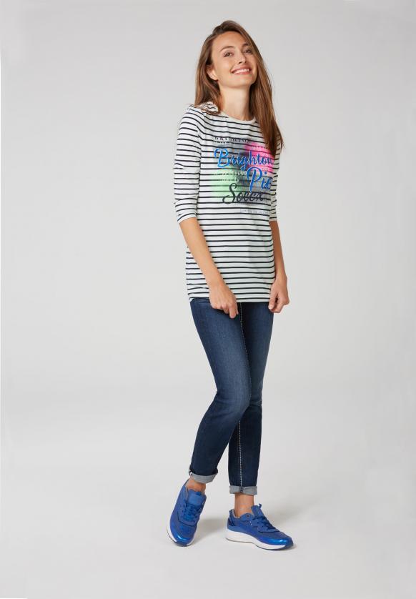 Streifenshirt mit Glitter Print und 3/4-Ärmeln