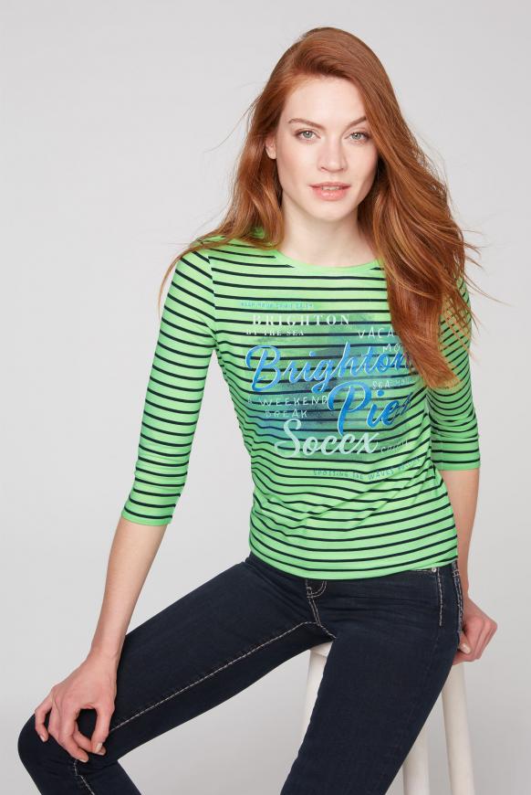 Streifenshirt mit Glitter Print und 3/4-Ärmeln