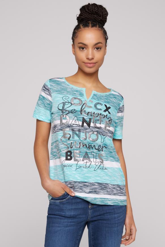Streifenshirt mit Glitter-Puff-Print coast blue