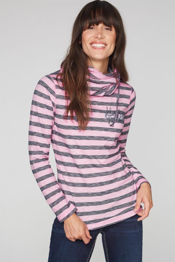 Streifenshirt mit hohem Kragen und Back Print