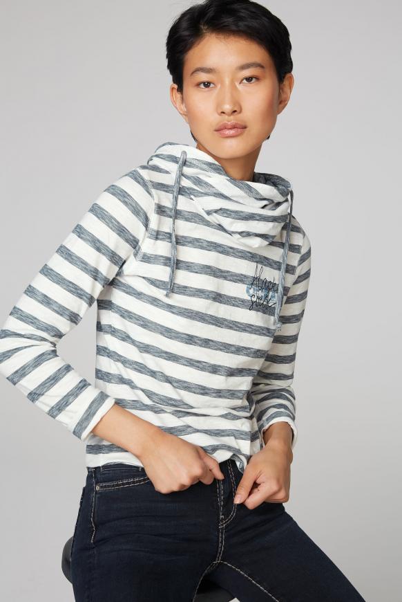 Streifenshirt mit hohem Kragen und Back Print