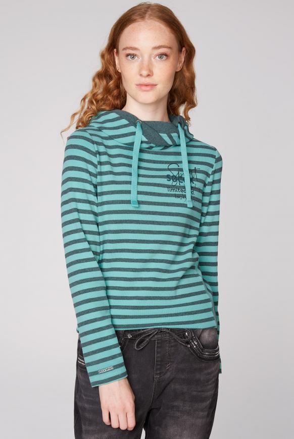 Streifenshirt mit hohem Kragen und Back Print