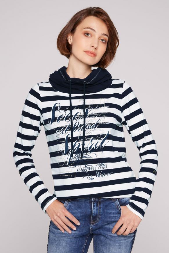 Streifenshirt mit hohem Kragen und Print