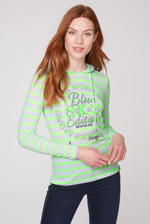 Streifenshirt mit Kapuze und Frontprint
