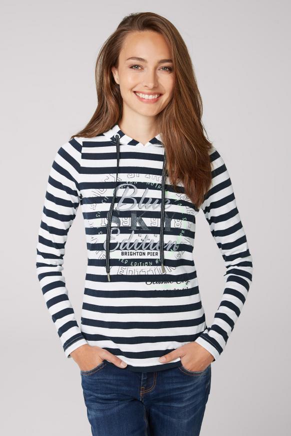 Streifenshirt mit Kapuze und Frontprint