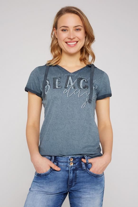 Streifenshirt mit Kapuze und Print