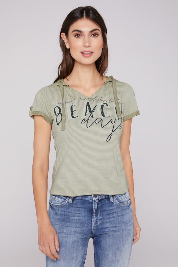 Streifenshirt mit Kapuze und Print