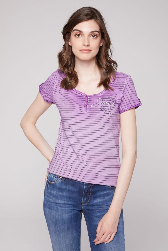Streifenshirt mit Knopfleiste und Rücken-Print new lilac