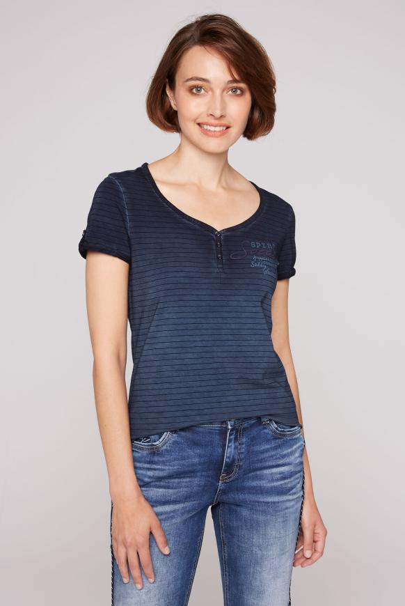 Streifenshirt mit Knopfleiste und Rücken-Print blue navy