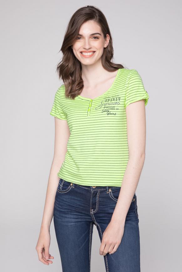 Streifenshirt mit Knopfleiste und Rücken-Print super lemon