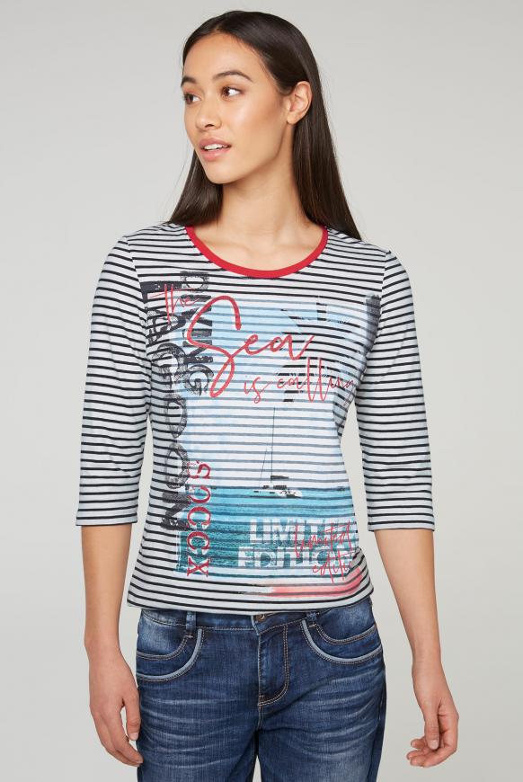 Streifenshirt mit Photo- und Glitter-Print