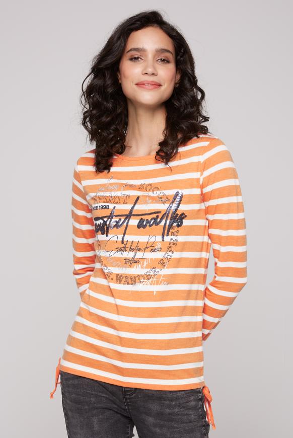 Streifenshirt mit seitlicher Raffung apricot blush / ivory