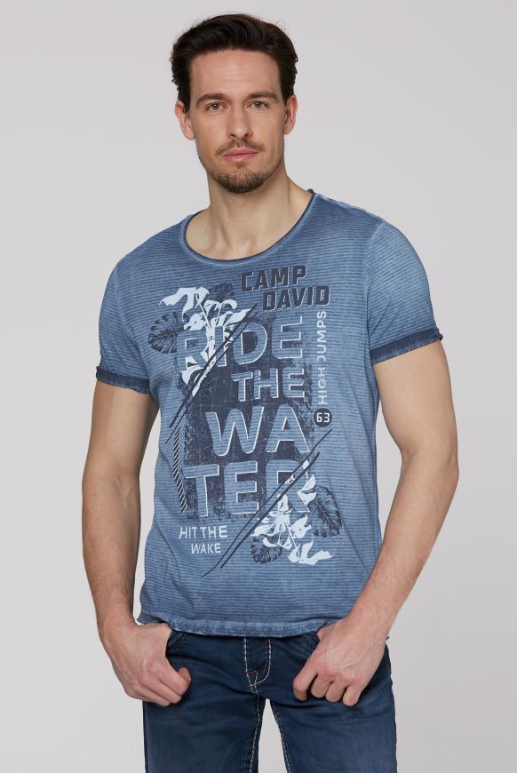 Streifenshirt mit Used-Kanten und Frontprint