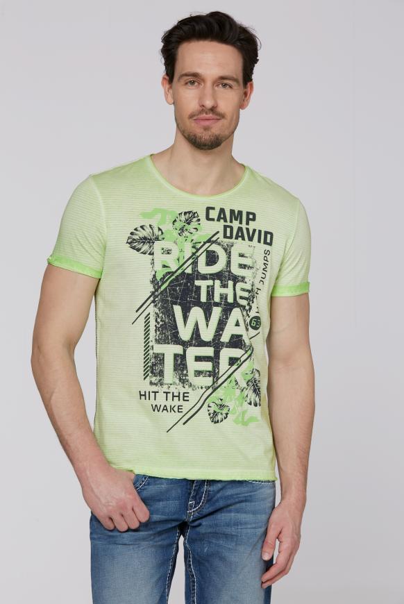 Streifenshirt mit Used-Kanten und Frontprint