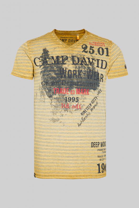 Streifenshirt mit V-Neck und Label Prints