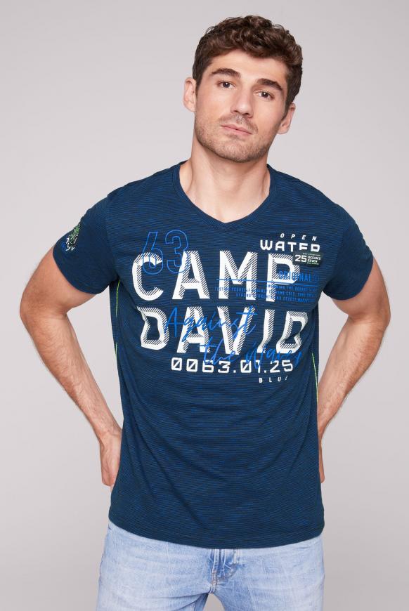 Streifenshirt mit V-Neck und Logo Prints