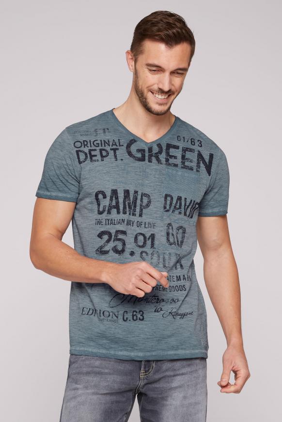 Streifenshirt mit V-Neck und Used Print