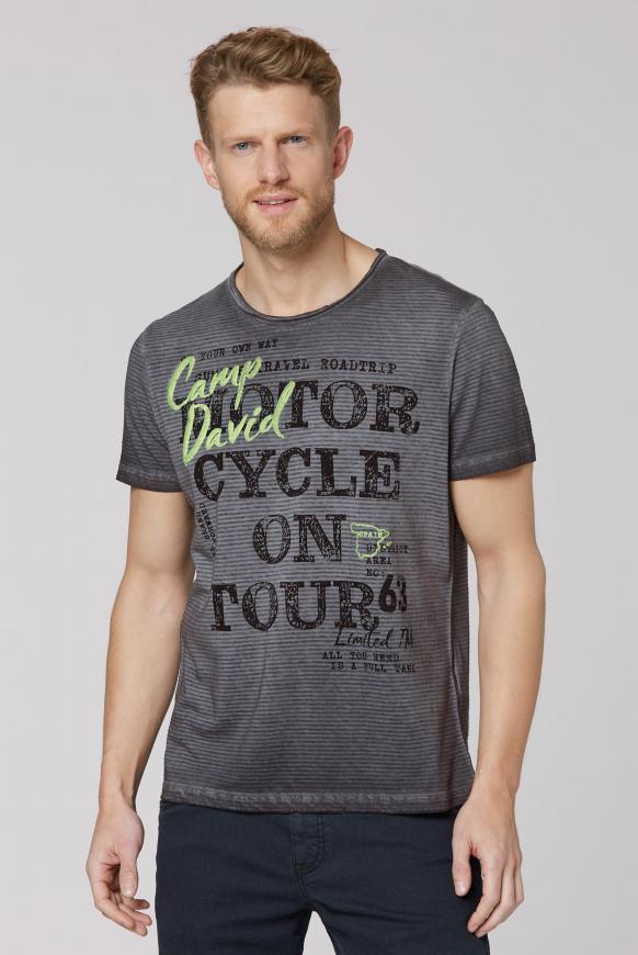 Streifenshirt mit Vintage- und Puff-Print