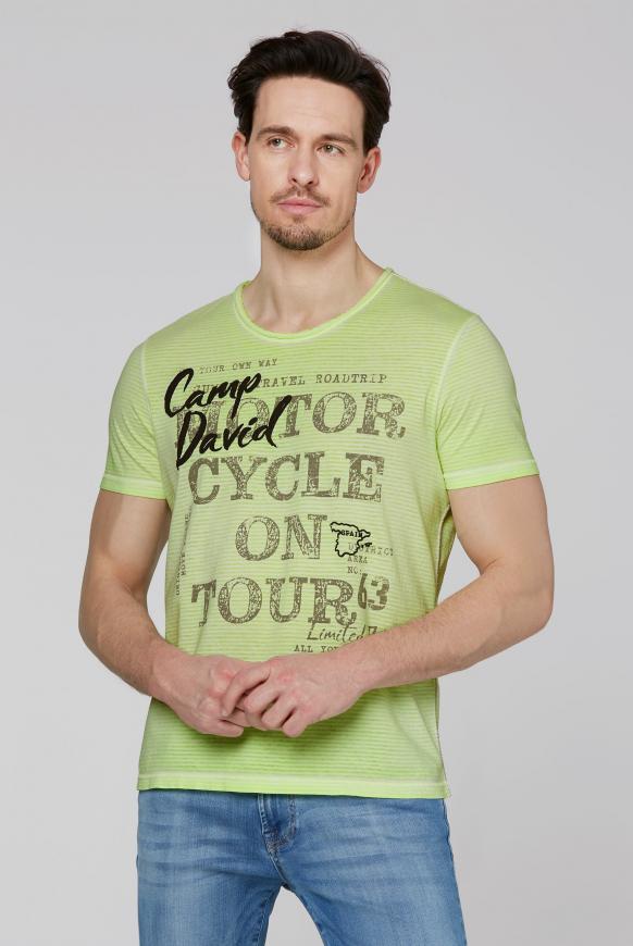 Streifenshirt mit Vintage- und Puff-Print