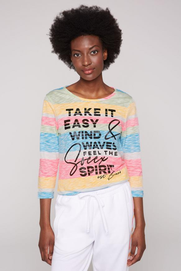 Streifenshirt mit Wording Print multicolour rainbow