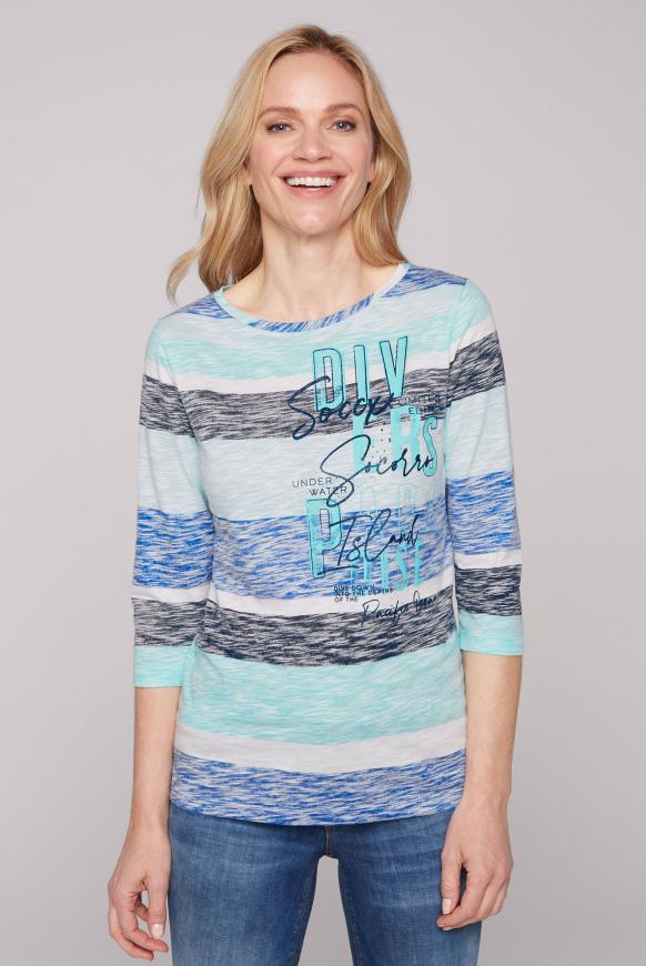 Streifenshirt mit Wording Print flash aqua